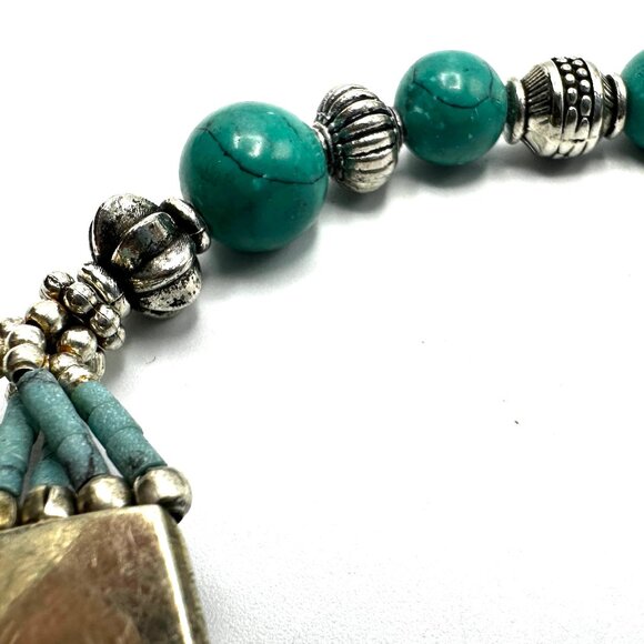 Vintage Tibetan Silver & Turquoise Statement Necklace—Multi-Teardrop Pendant EUC - Picture 8 of 10